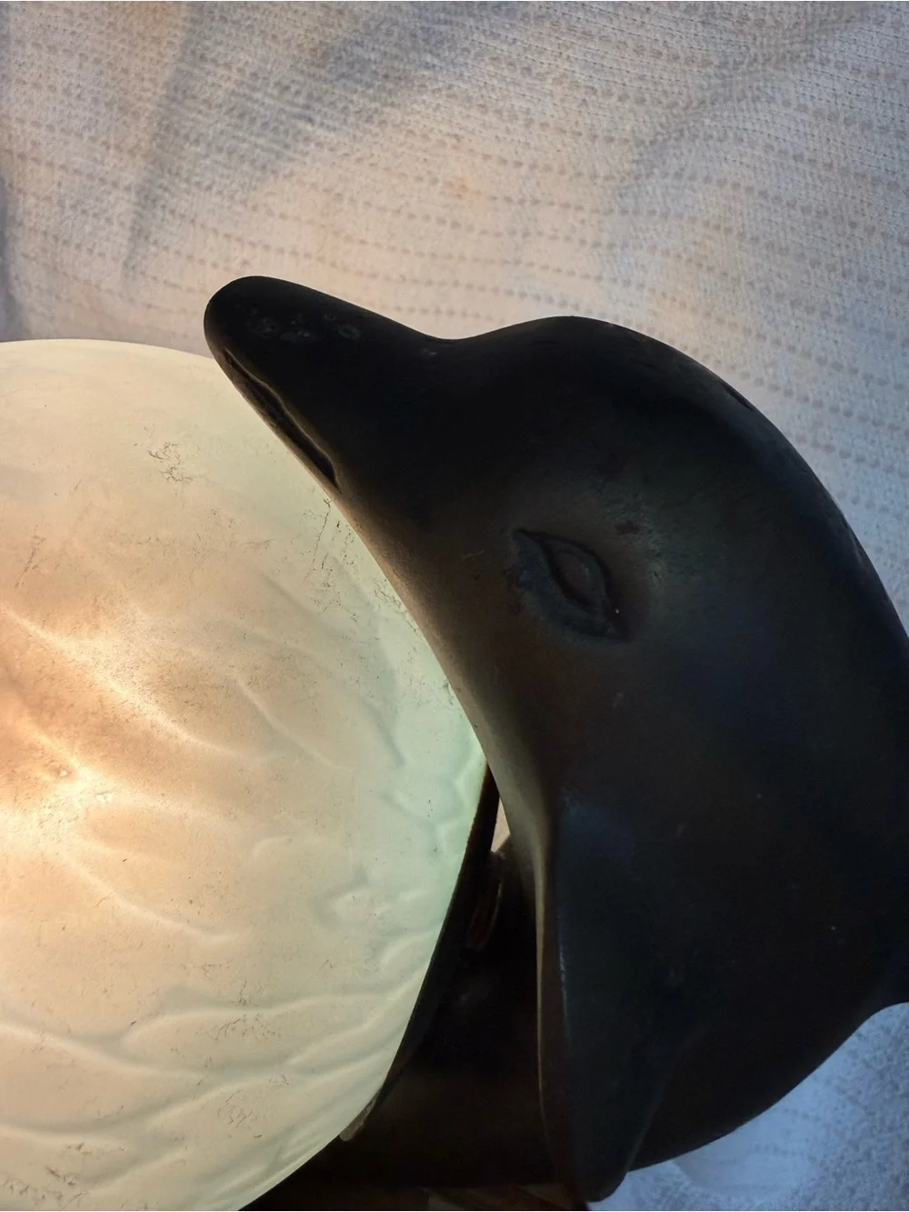 Dolphin Table Lamp SOLID BRASS Frosted Blue Glass Globe vintage art deco